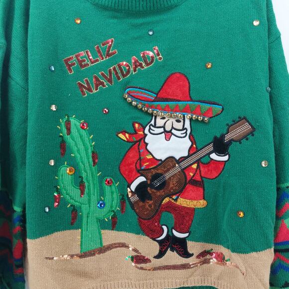 Holiday Time Sz 20 Green Ugly Christmas Sweater Red Pepper - Picture 8 of 16
